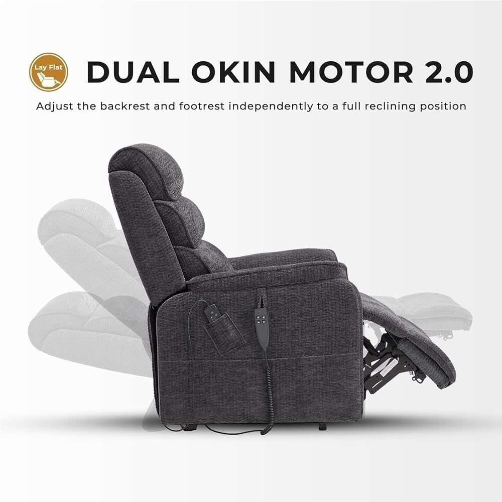 Recliner Sofa PU Leather Adjustable Power Lift Recliner Chair Lay Flat Heat Massage Adults Elderly Living Room