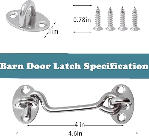 Miniatura 2 de Cerradura de puerta de granero de 4 pulgadas, cerradura de puerta corredera con tornillos, pestillo de puerta de metal resistente al óxido, pestillo