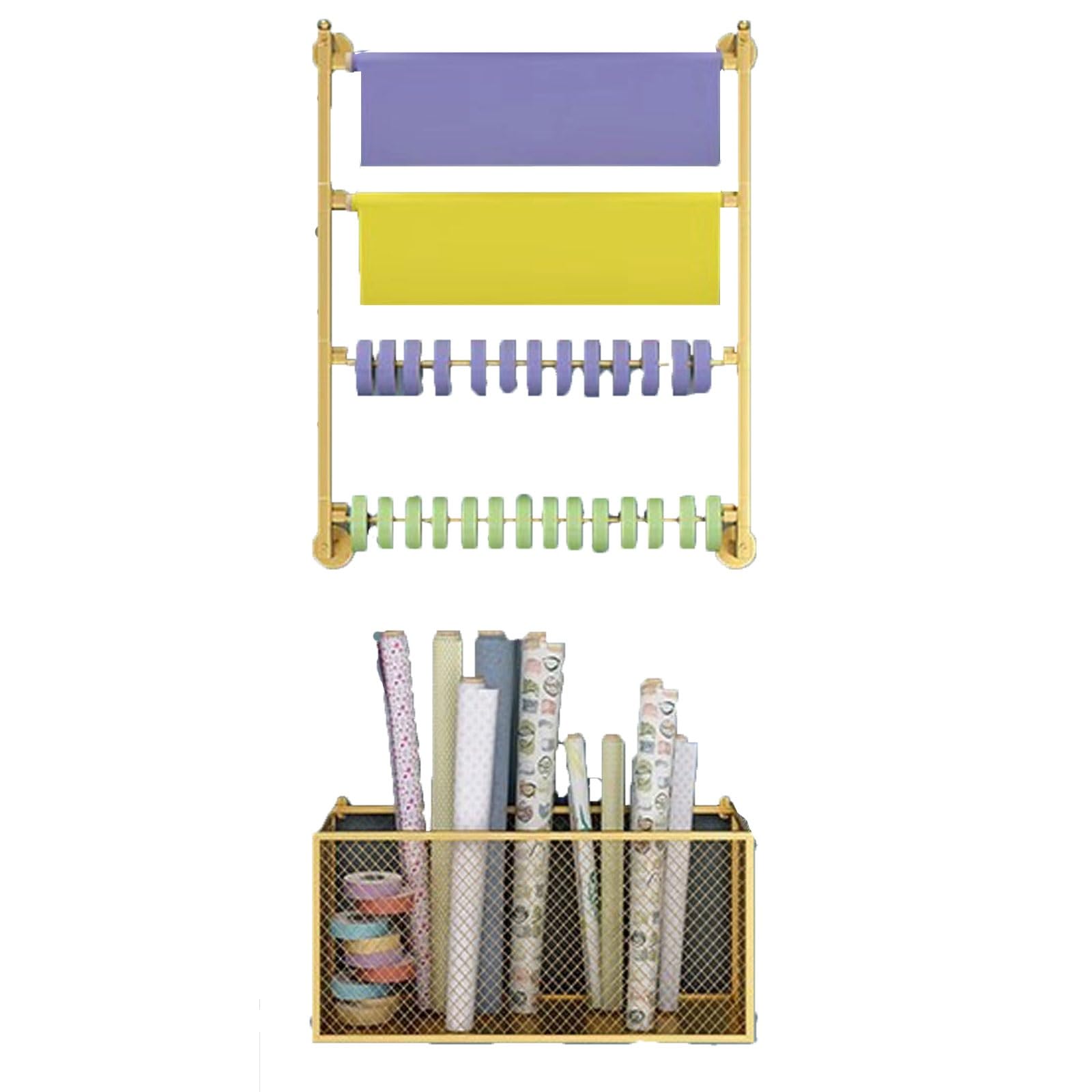 DRemdo Wall Mount Ribbon Holder Stand Black White, Square Metal 4 Layer Versatile Storage Organizer for Wrapping Paper Silk Scarf, Flower Shop Craft Room Gift Shops (Color : Gold, Size : 60x75x10cm