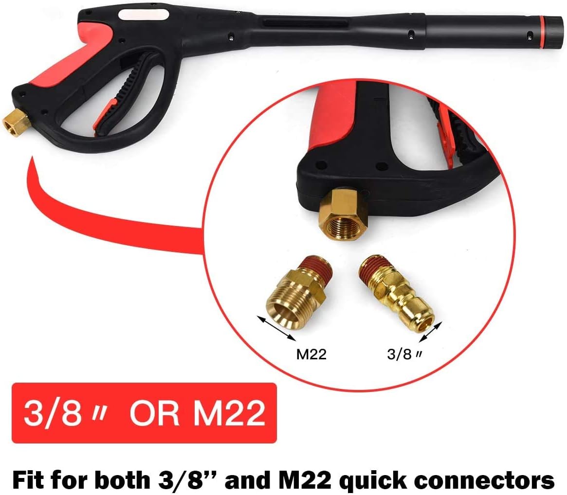 Goplus Pressure Washer Gun with 20-Inch Extension Wand Lance, Universal M22 Connector and 5 Quick Connect nozzles, 4000 PSI High Power Car Wash Spray Gun Kit (Black Pressure Washer Gun)