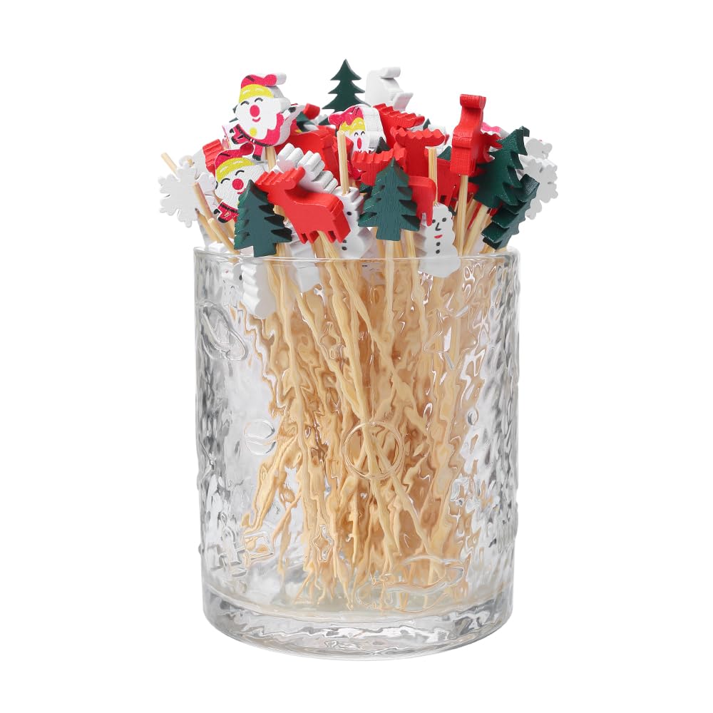 Palillos de cóctel de Navidad para aperitivos, palillos de dientes para aperitivos, 100 palillos de dientes de cóctel para decoración de fiestas de Navidad, pinchos de aperitivos para copas de