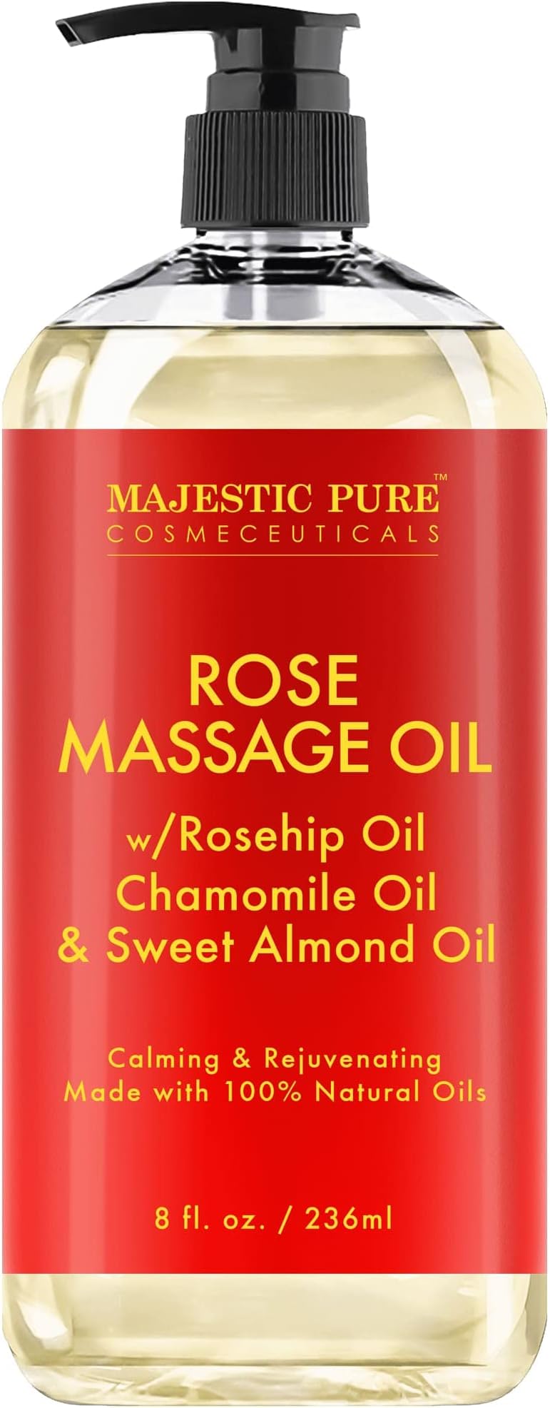 MAJESTIC PURE Rose Massage Oil for Massage Therapy - Refreshing, and Relaxing - Natural Oils - for All Skin Types - Men and Women Massage Lotion- 8 fl oz
