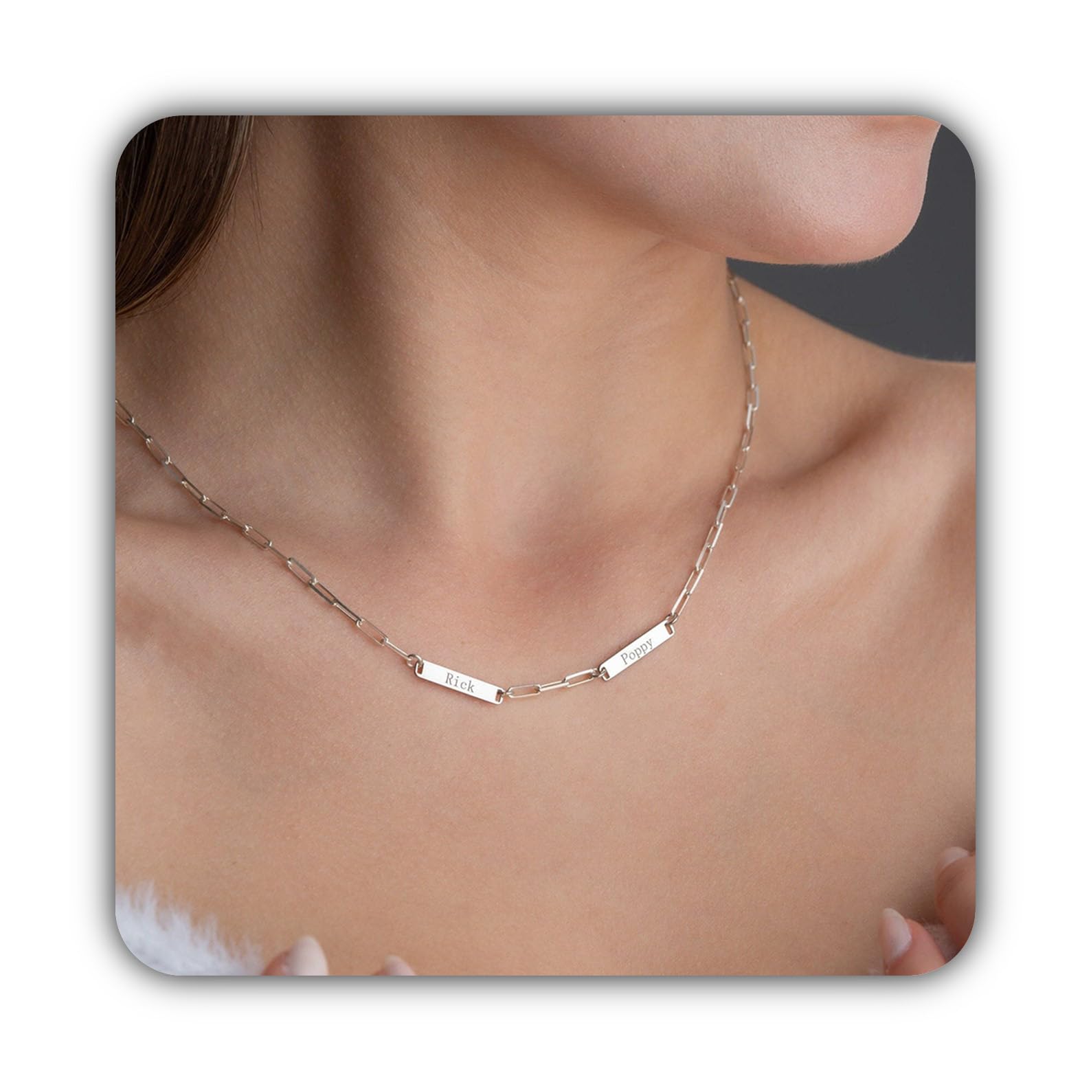 Personalizado barra collar clip de papel oro mini con nombre personalizado múltiple para mamá Día de la Madre Navidad aniversario cumpleaños
