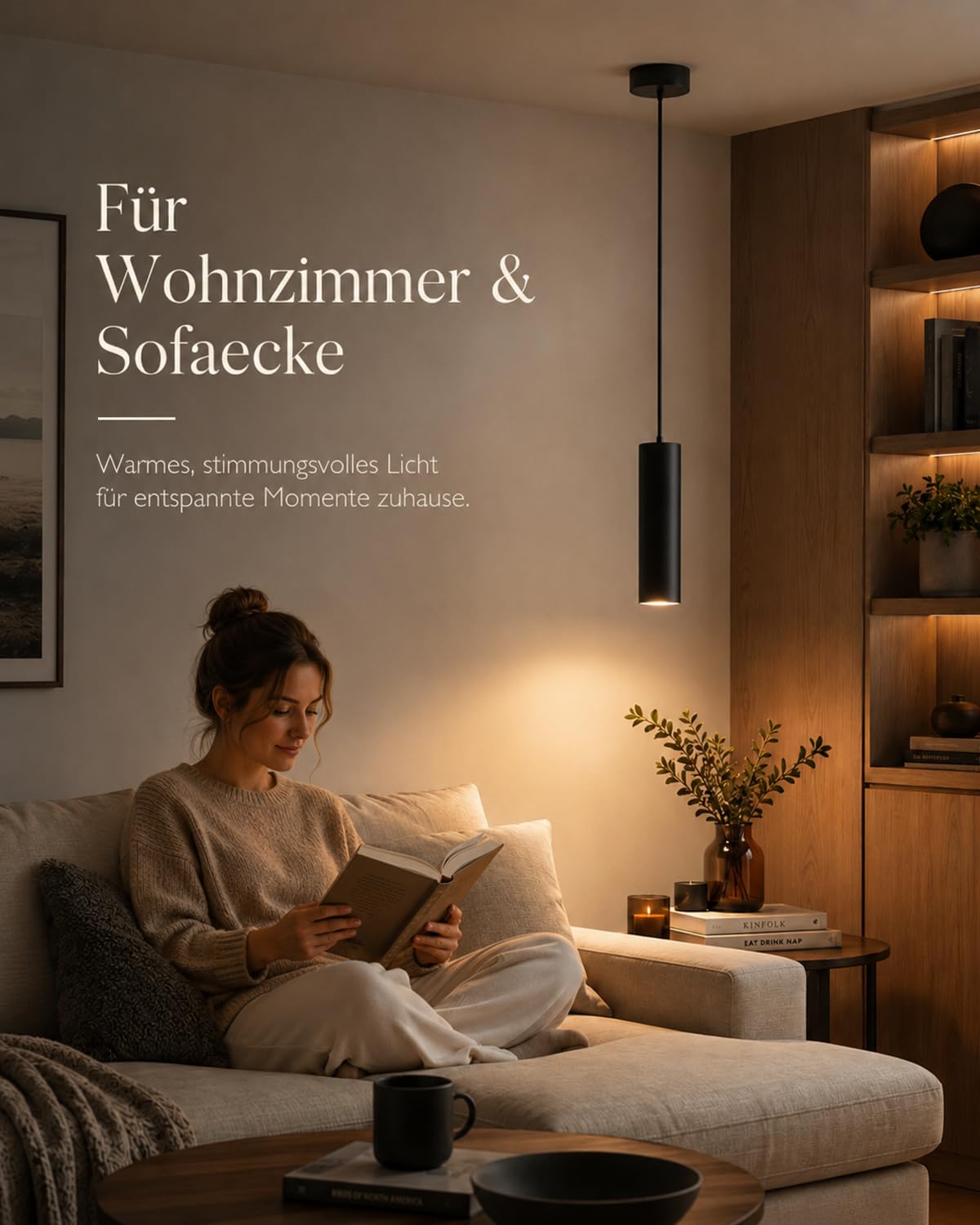ACMHNC 2 Stück Pendelleuchte GU10 Schwarz, Höhenverstellbar für Kücheninsel | 10W Zylinder Hängeleuchte mit 120 cm Kabel, 3 Lichtfarben für Küche Esstisch, Ø 6 × 30 cm