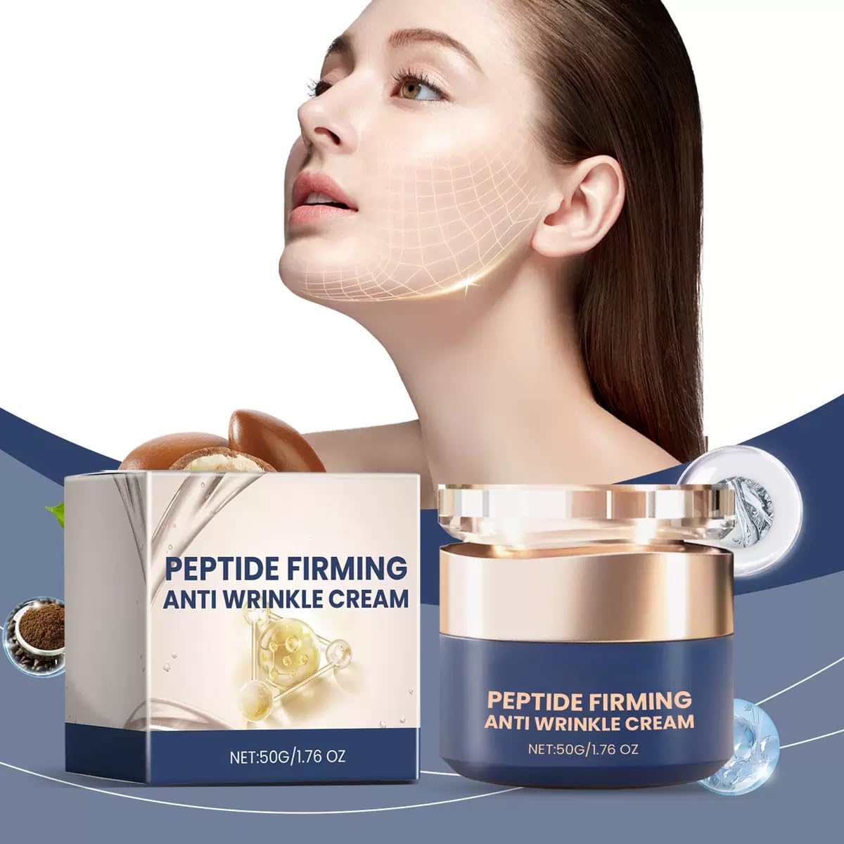 Qingling peptydowy krem ujędrniający, Qingling Anti-Aging krem do twarzy, ujędrniający krem nawilżający do twarzy, wygładza zmarszczki i drobne linie, przeciwstarzeniowy, ujędrniający, nawilżający. (3