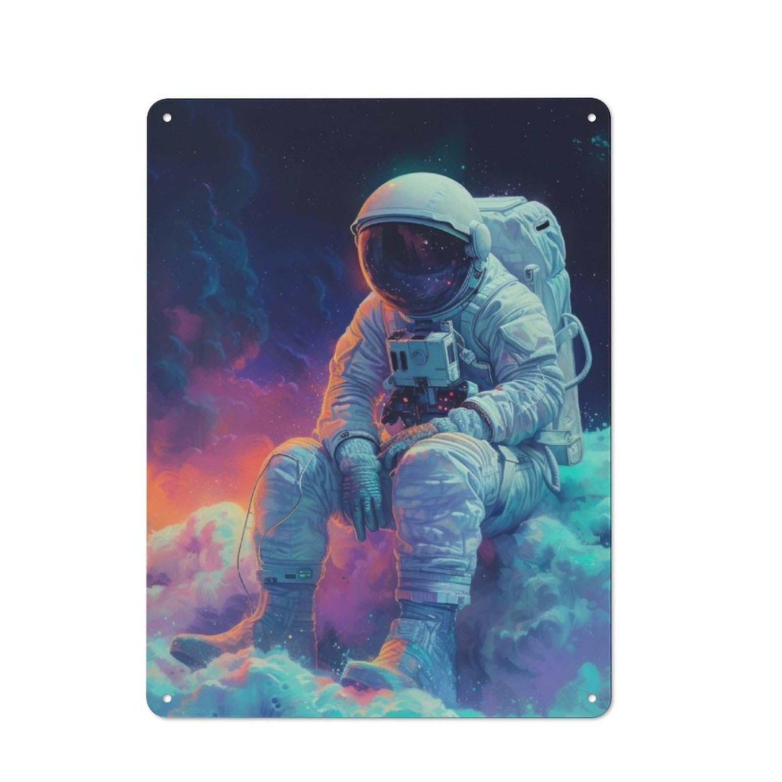 Junmoney Astronaut Rainbow Cosmos Retro Metal Wall Sign 40X30cm With For Garage Wall, Suited To Garage Decor Collectors