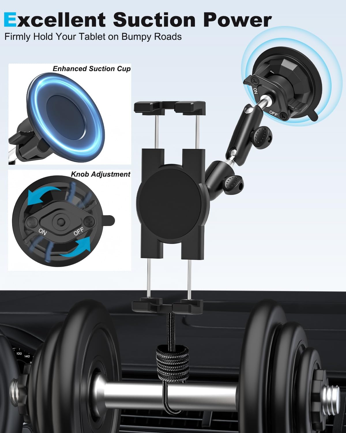 Suction Cup Tablet Holder for Car Dashboard Windshield for 4"-13" Foldable Phone & iPad - 360° Rotation Window Car Tablet Mount for iPad Pro Air Mini, iPhone, Galaxy Tab, Fold 7 6 5 4 3 2, Google Fold