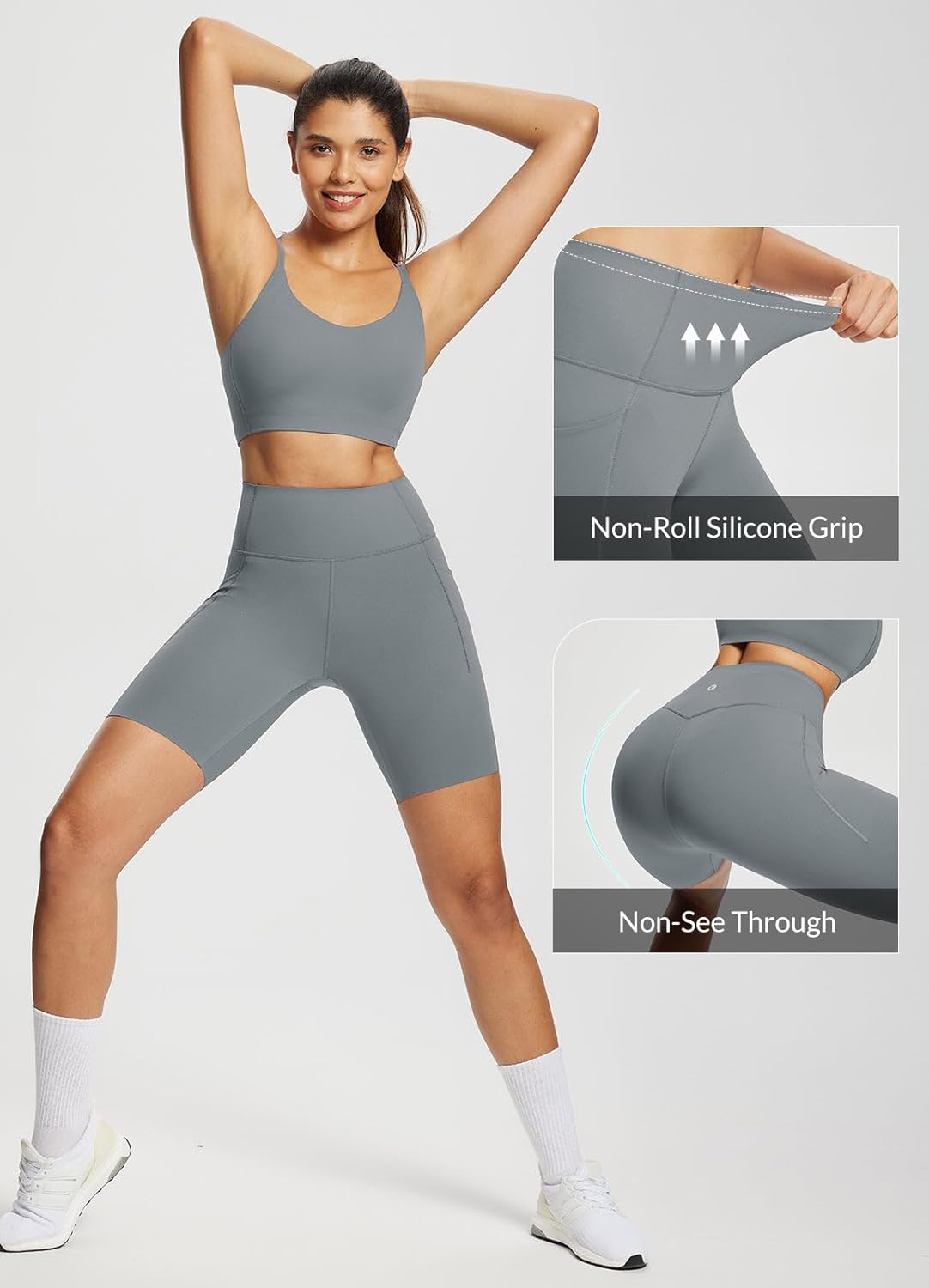 baleaf Freeleaf Women's 8" High Waist Biker Shorts with Pockets Yoga Running Volleyball Workout Gym Shorts for Summer Spandex