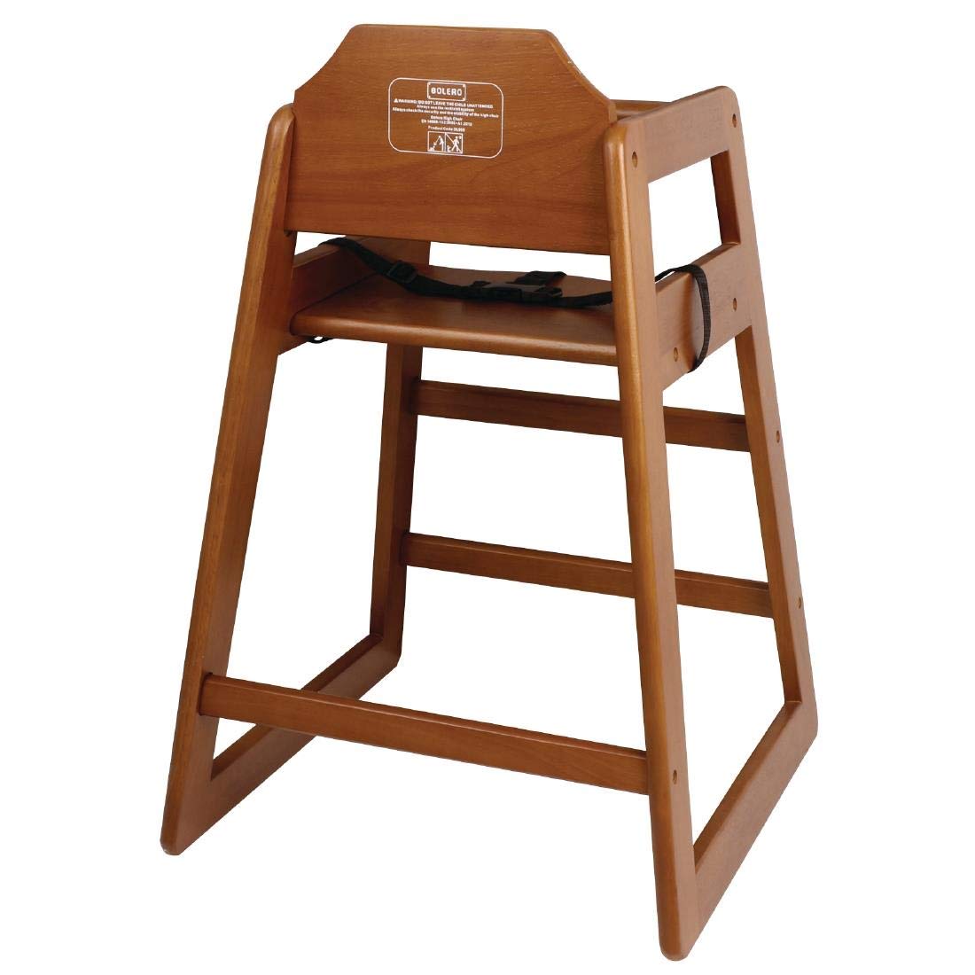 Bolero Robuster, sicherer Hochstuhl aus Holz für Babys und Kleinkinder | Dunkles Holzfinish | Sitzhöhe: 500 mm | Geeignet für Kinder bis 36 Monate | Inklusive 3-Punkt-Hüftgurt | DL901