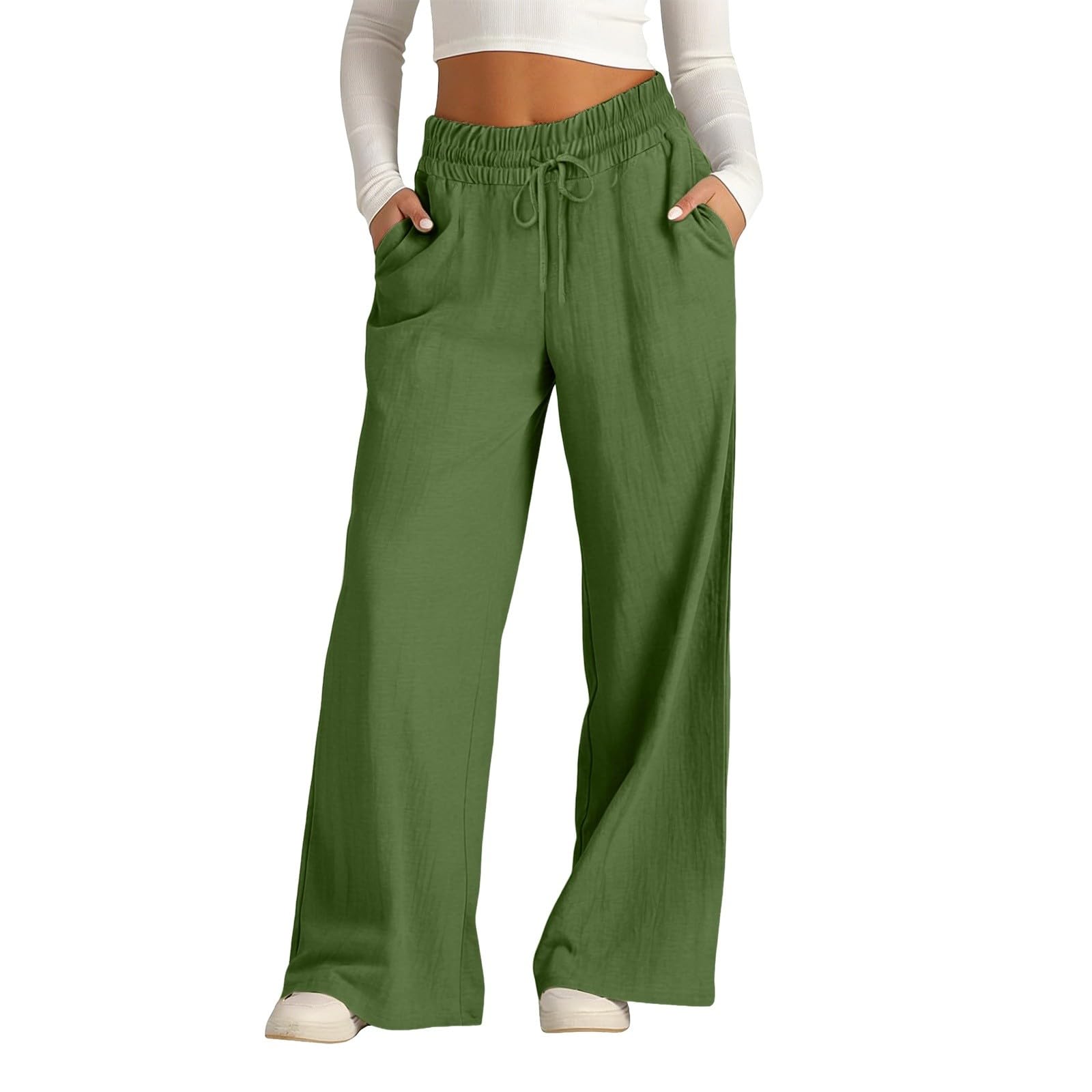 Pantaloni Donna Estivi in Lino Puro Larghi a Zampa Eleganti Casual con Vita Elastica Pantaloni Palazzo Leggeri Baggy e Comodi Ideali per Mare Ufficio e Tempo Libero Moda Casual Primavera Estate