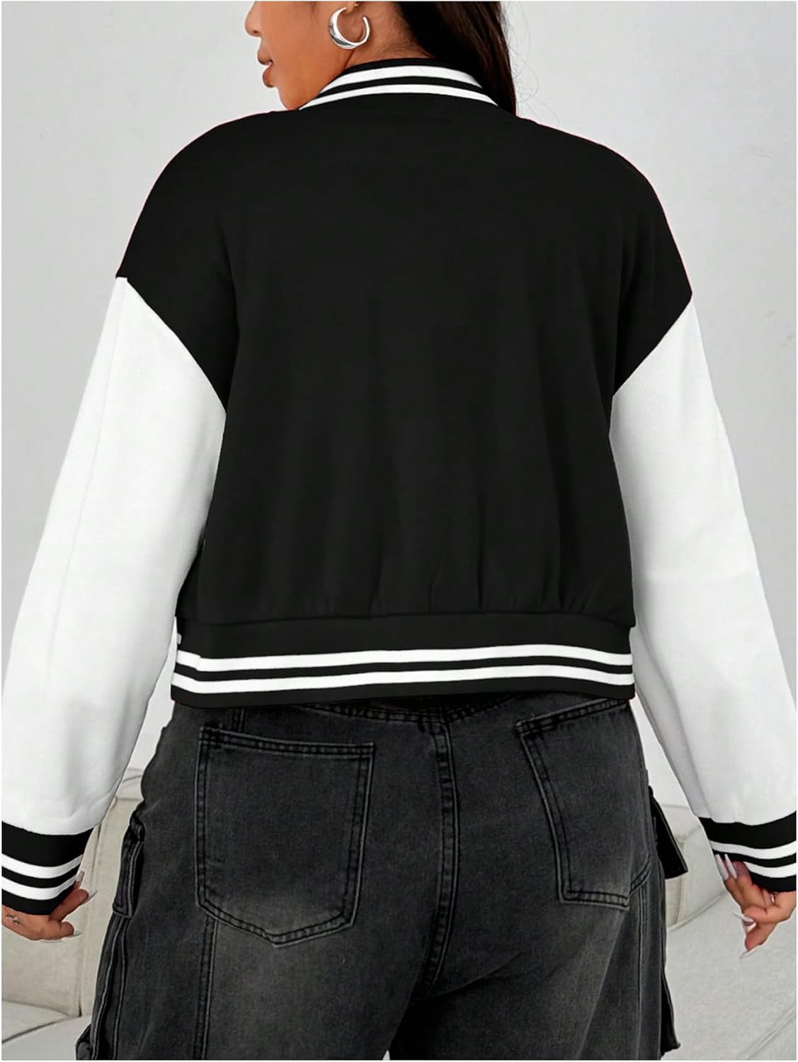 SOLY HUX Women's Plus Size Varsity Jacket Letter Graphic Color Block Button Down Long Sleeve Baseball Jacket Outerwear