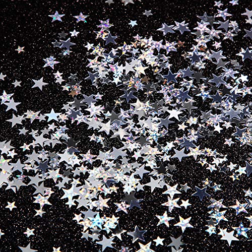 Image of Hestya Star Confetti Glitter Table Confetti Metallic Foil Stars for Christmas Party Wedding Festival Decorations(Silver Set,10mm and 6mm,60g)
