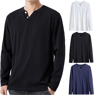 Hisitosa長袖tシャツ メンズ 3枚組 4枚組 秋服メンズ tシャツ 綿100 無地 ロングtシャツ ヘンリーネックフィットネス おしゃれ インナーシャツ メンズ シングル 肌着