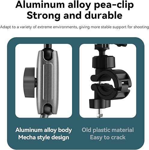 Miniatura 3 de TELESIN Abrazadera de cámara para manubrio de bicicleta, brazo mágico de doble cabeza esférica de 360 con rosca de 14"-20 para monitor de