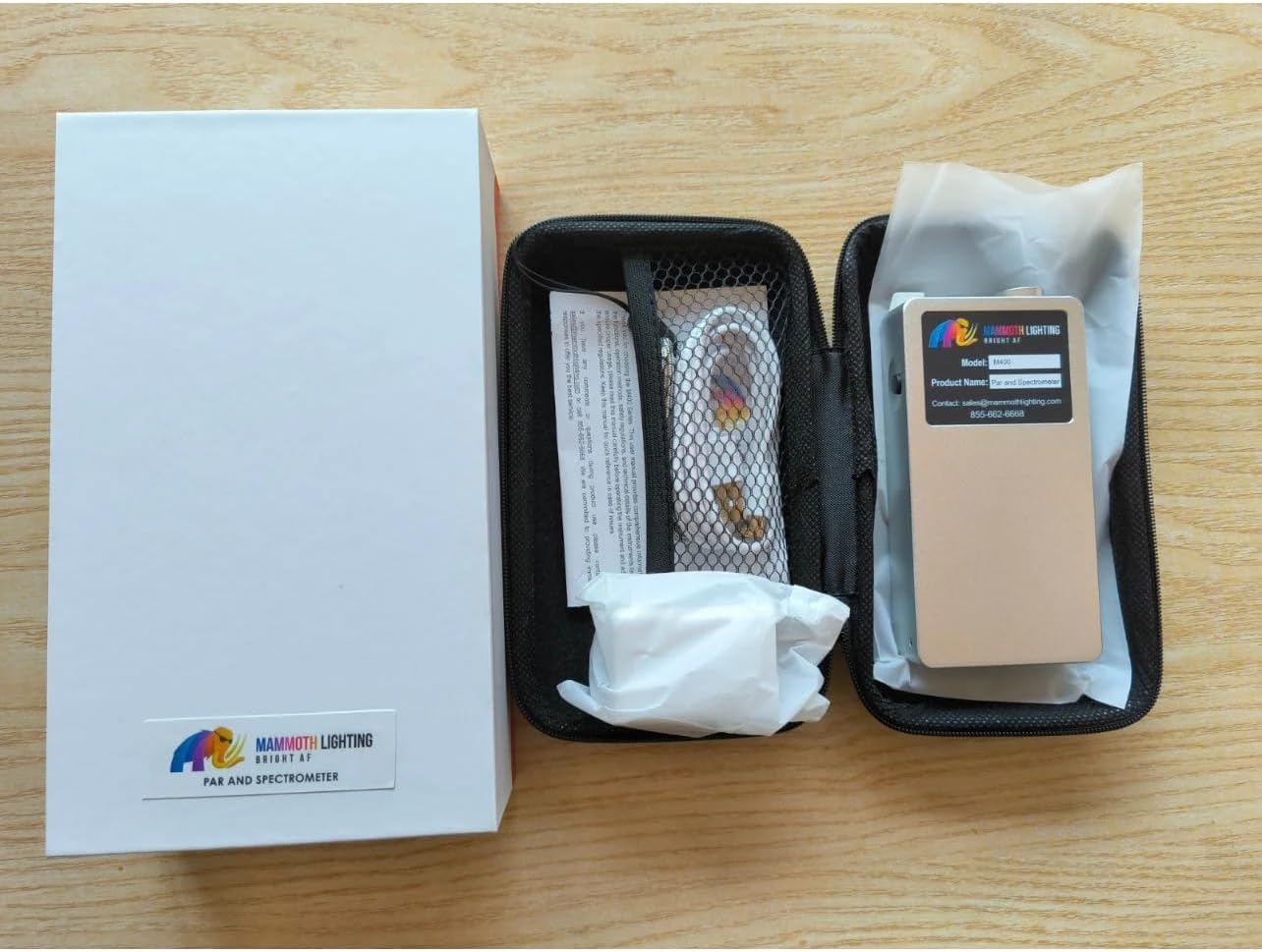 Mammoth Lighting M400 package contents including device, case, and accessories