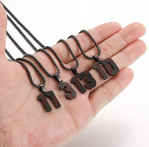 Miniatura 5 de HSWYFCJY Collar personalizado con número de béisbol para niños del 0 al 99, atletas, número de jersey, acero inoxidable, dije de equipo de béisbol,