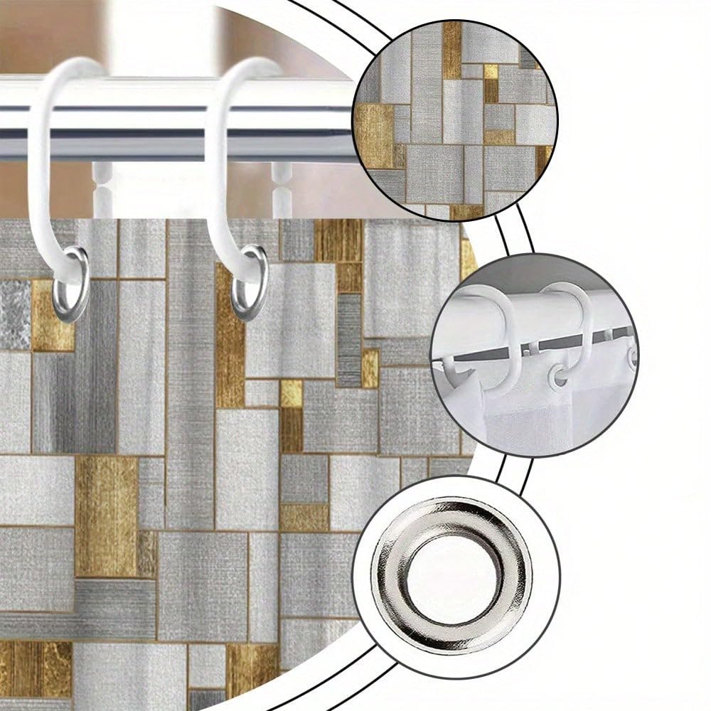 Moderner Abstrakter Duschvorhang – Elegante und goldene 3D-Digitalmalerei für Badezimmer – Badezimmervorhang (180 x 300 cm / 71 x 118 Zoll (B x H))