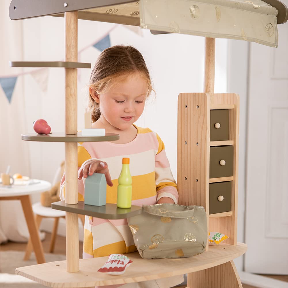howa Kaufladen Marktstand Lucky aus Holz mit Markise und Tasche 47472
