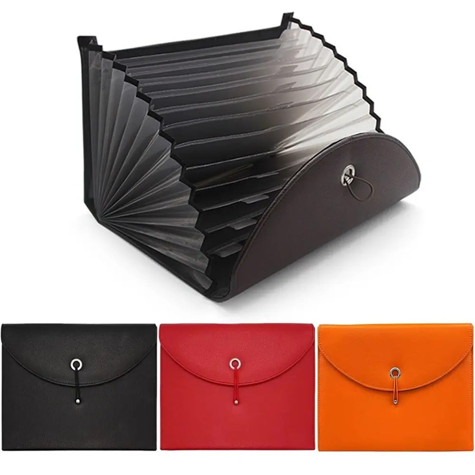Portadocumenti A4 in Pelle PU Borsa portadocumenti in pelle PU impermeabile con 13 tasche, portadocumenti espandibile, portatile, multifunzionale, formato A4(Black)