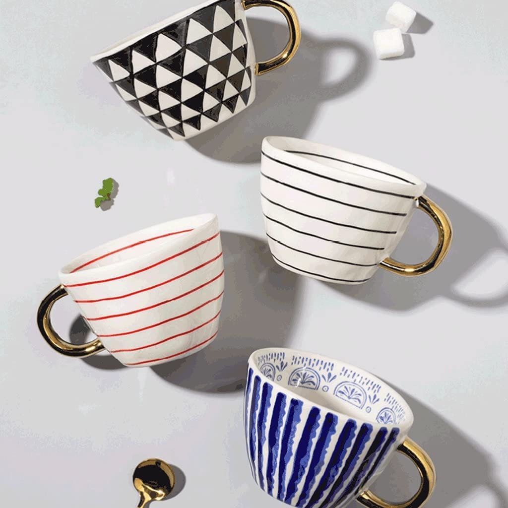 Tazas de Té Tazas Desayuno Taza De Café Creativa Pintada A Mano, Taza De Cerámica con Forma Especial De 11,6 Oz, Taza De Bebida para Pareja con Asa Tazas Tazas de Cafe (Color : A)