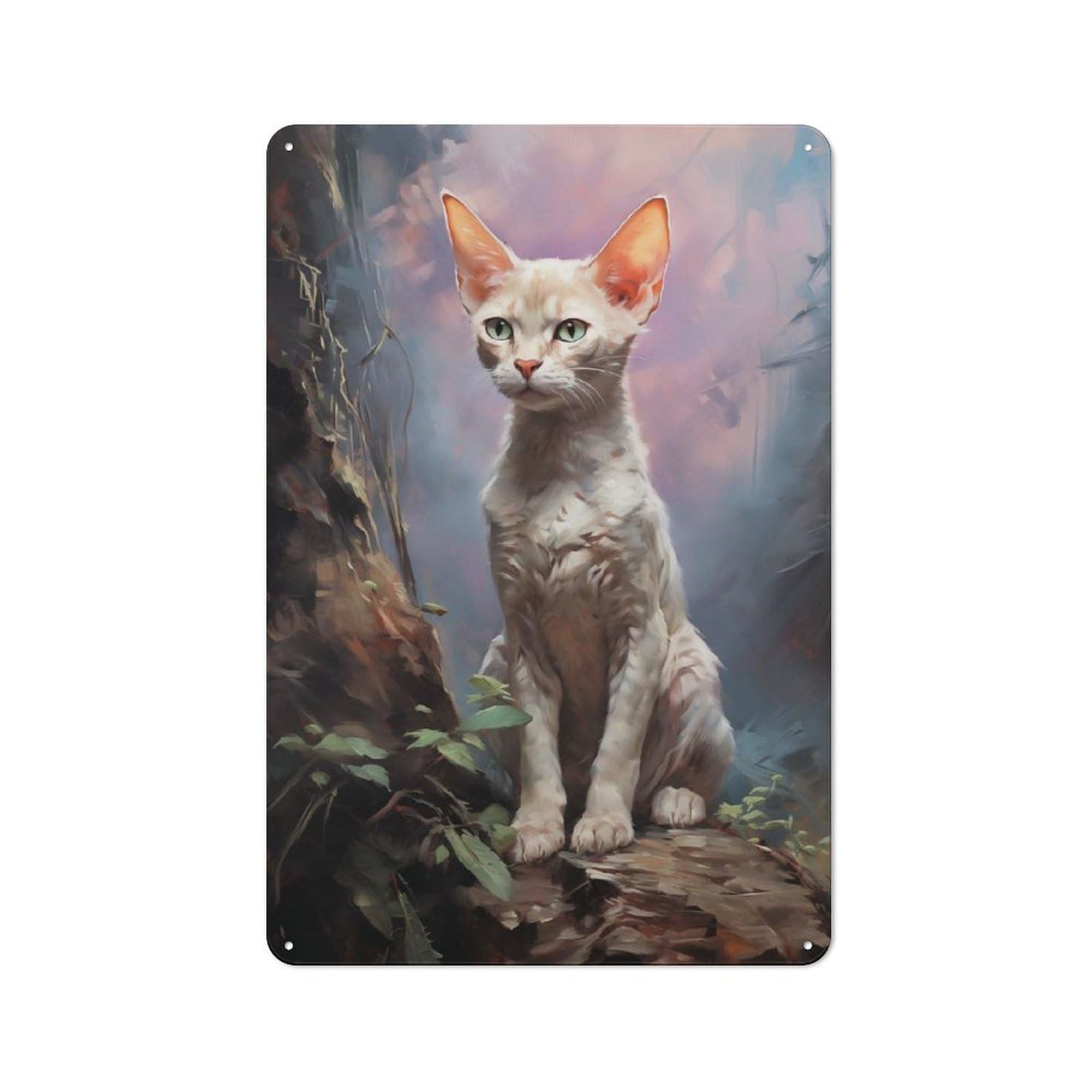Junmoney Style-19 Classic Metal Plaque 30X20cm Featuring Devon Rex Cat, Bistro Wall Plaque For Kitchen, Cafe, Pantry Or Dining Room