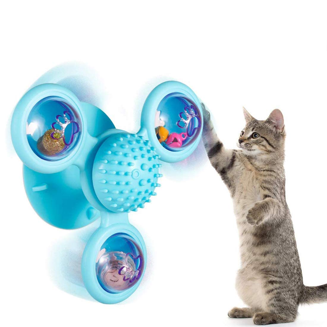 DELFINO Cat Toys Interactive Chew Toys for Indoor,Cat Turntable Teasing Interactive Toy Cats Hair Brush Turntable Massage Scratching Tickle Toy for Massage Scratching Tickle Cats Hair Brush