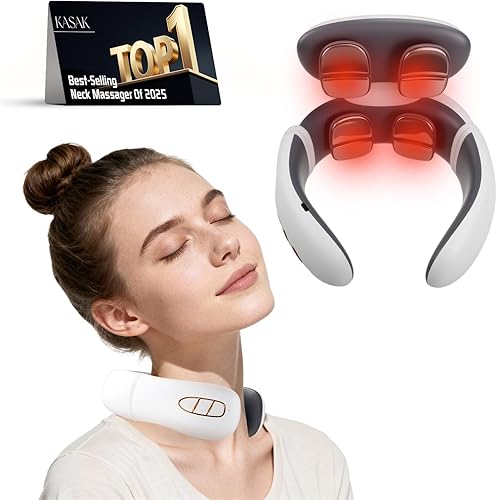 Masajeador de cuello, masajeador cervical inteligente portátil con calefacción y vibración, unisex, adecuado para viajes, oficina y uso doméstico.
