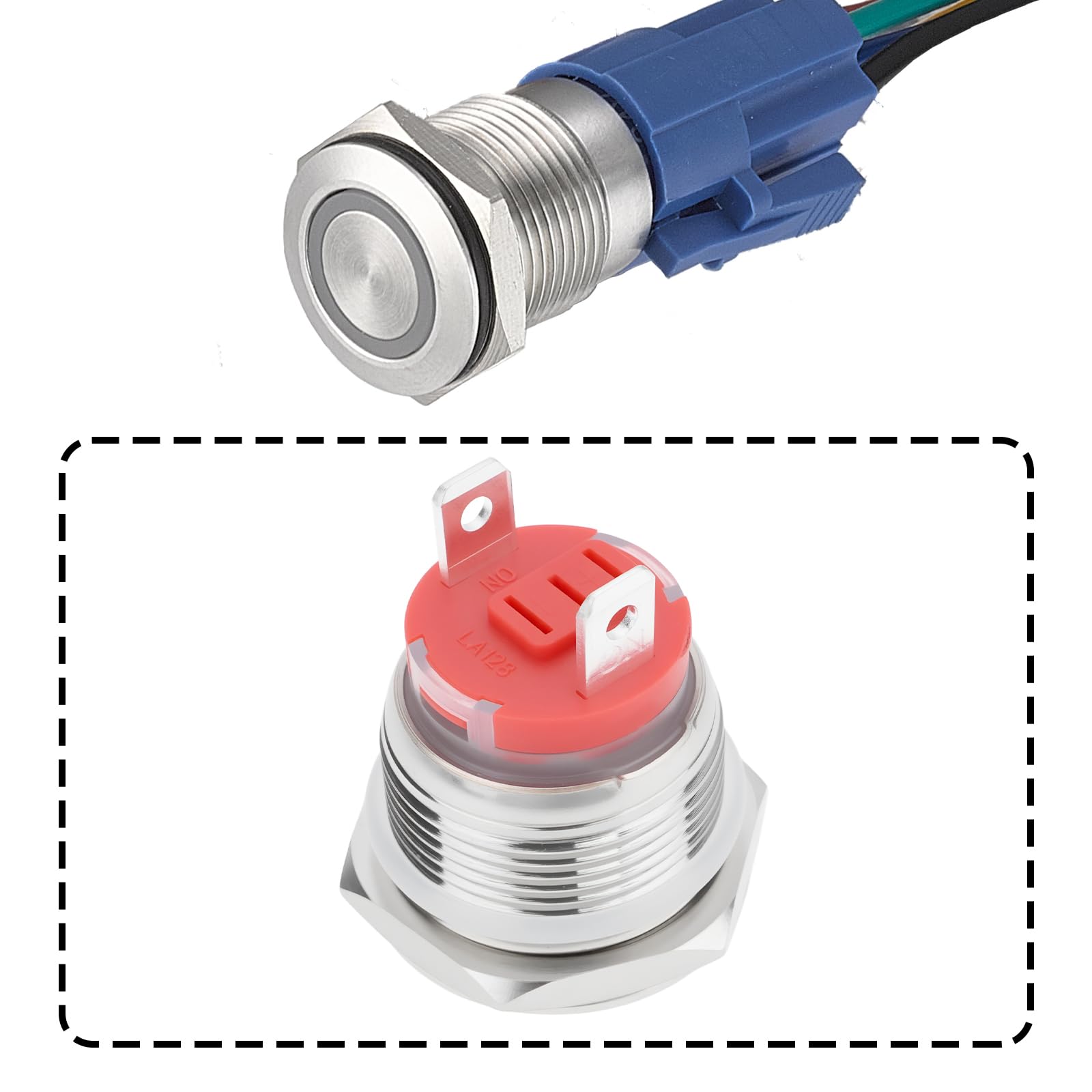2 szt. 19 mm 2-pinowy krótki przycisk 20A/12-24V 15A/220V wodoodporny przełącznik chwilowy stal nierdzewna