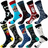 [COCO TOE] 靴下 メンズ ソックス 大きいサイズ 10足セット ビジネス スポーツ 綿 抗菌通気 春夏秋冬 カラフル おしゃれ おもしろい 幾何柄 動物柄 (10 Pairs-Mix 012)