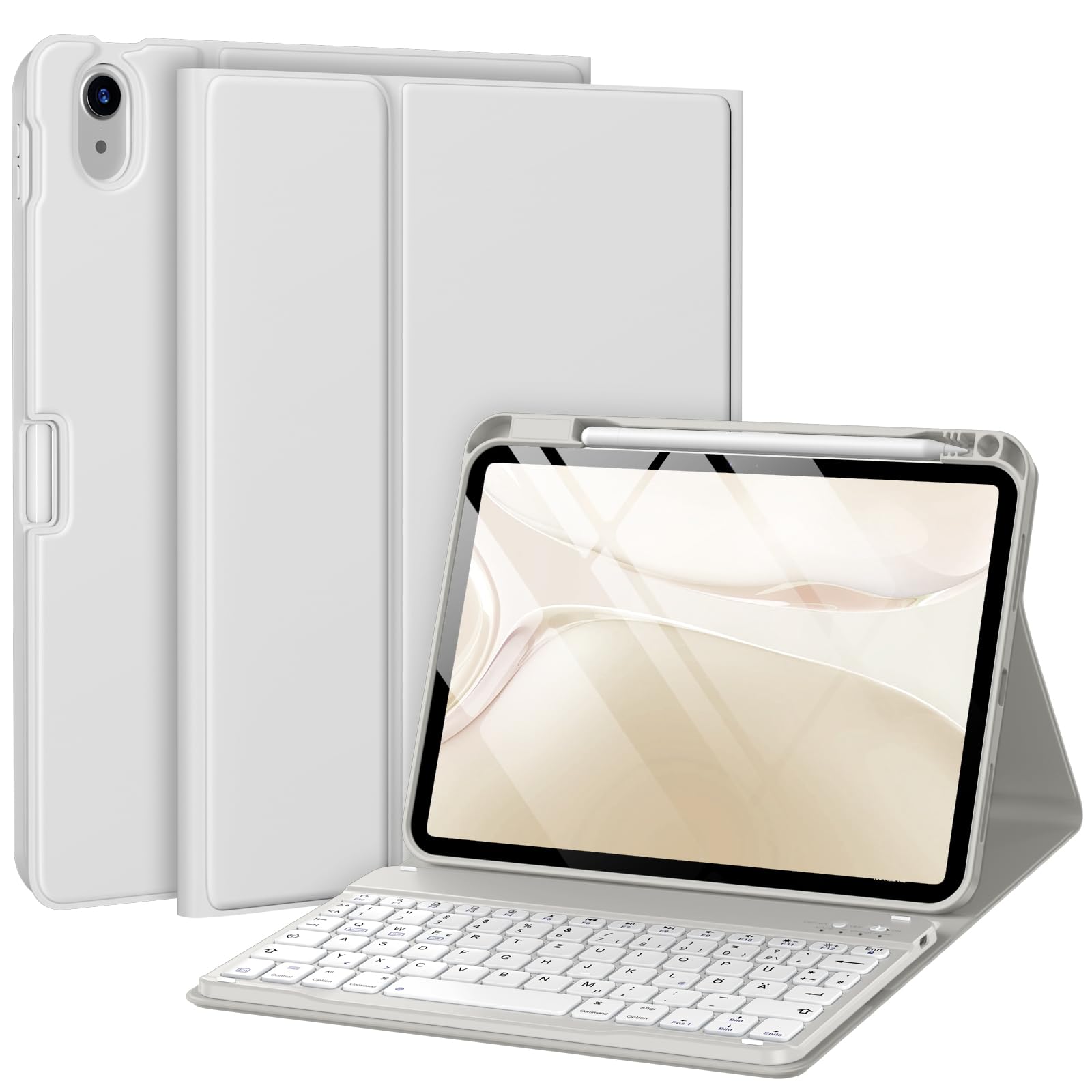 drivego Hülle mit Tastatur für iPad A16 11 Generation 2025/10 Generation 2022(11/10.9 Zoll), Magnetische Anti-Detach Tastatur Hülle für iPad 11./10. Gen, QWERTZ Layout Keyboard, Grau