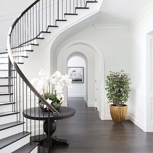 Miniatura 6 de Árbol de ficus artificial de 4 pies de alto 48 pulgadas de seda sintética en maceta de algodón con hojas verdes con hojas rojas y tronco realista