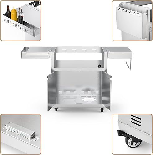 Miniatura 3 de Carrito de parrilla de acero inoxidable para plancha integrada Hygrill de 2 quemadores, isla de cocina al aire libre con estantes laterales