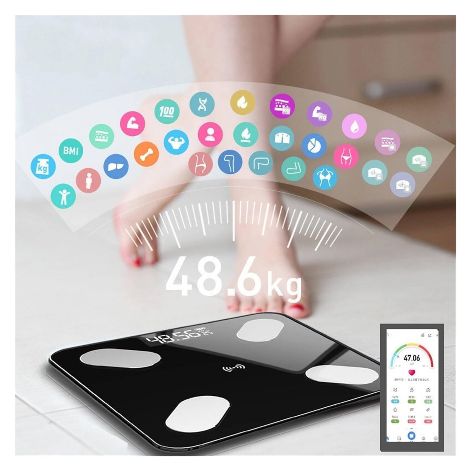 Balances Balance Numérique De Graisse Corporelle Balances Intelligentes Plancher Électronique LCD Balances Intelligentes Bluetooth Analyseur De Composition Corporelle(White Usb)