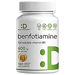 Benfotiamine 600mg Per Serving, 180 Veggie Capsules (300mg Per Cap) - Fat Soluble Vitamin B1 Thiamine Supplement - 3rd Party Tested, Vegan, Non-GMO, Gluten Free