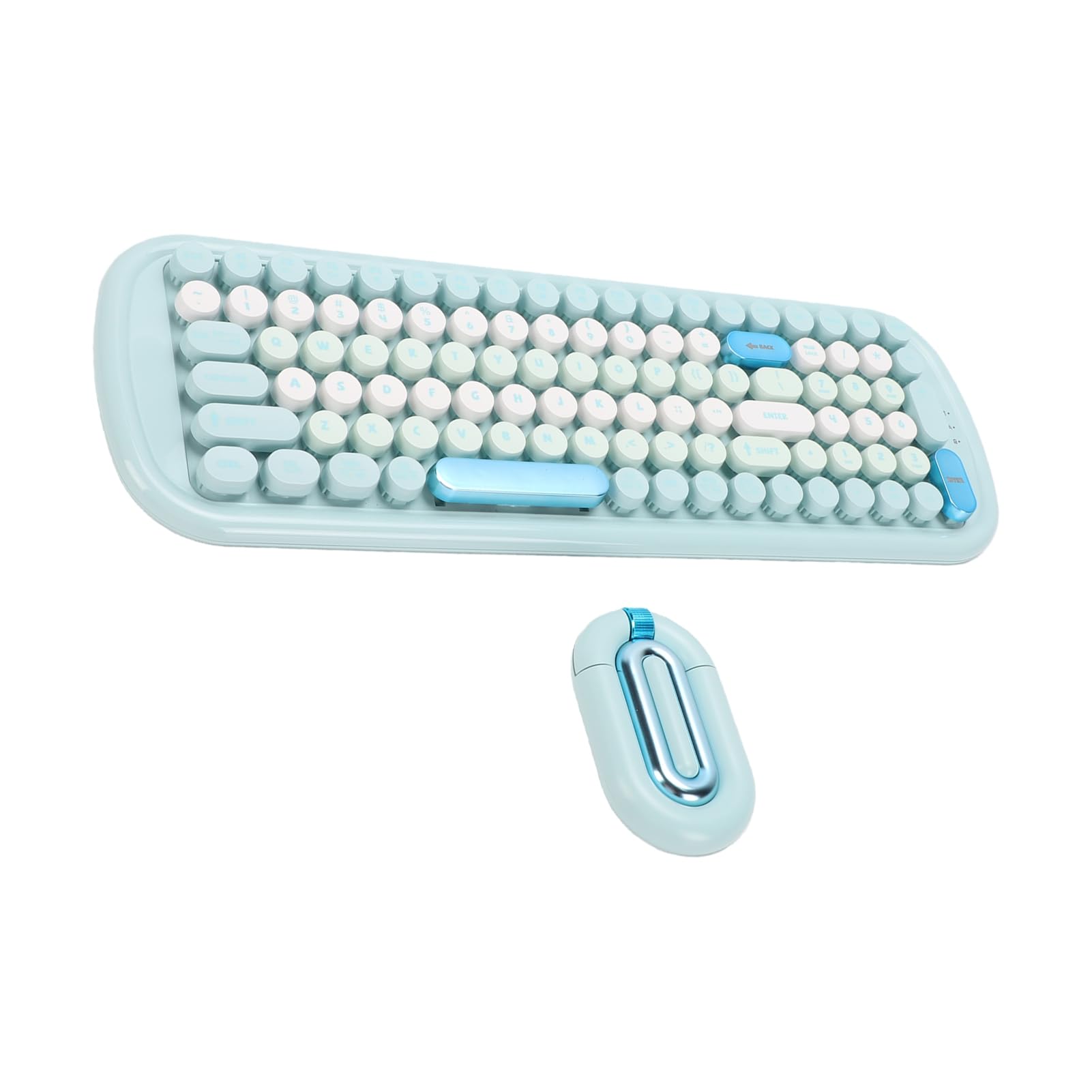 Sorandy Combo de Teclado y Mouse Inalámbricos, Teclas Redondas Retro (Blue)
