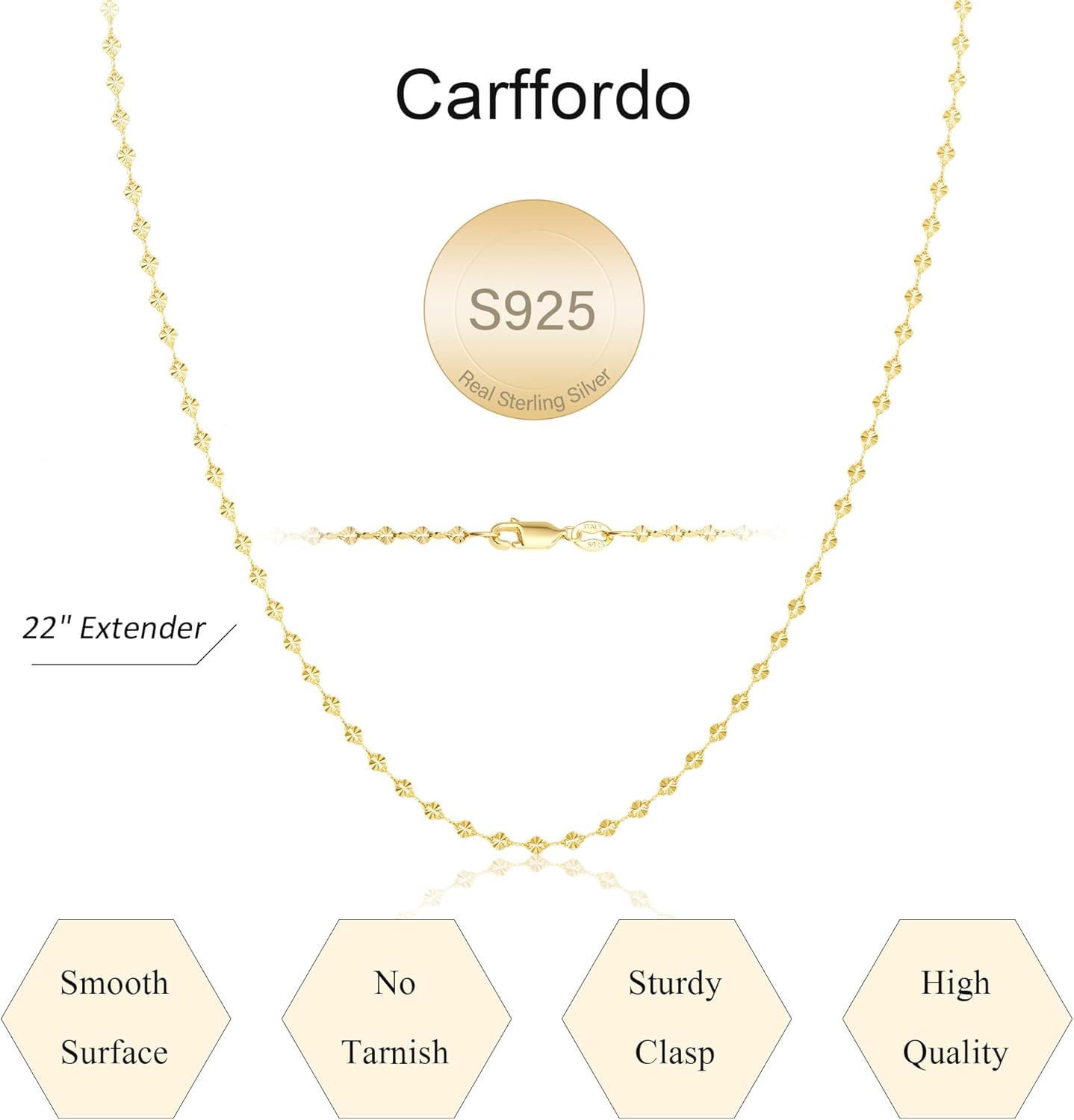 Carffordo 925 Sterling Silver Chain Necklace Link Chain Necklace for Women Simple Dainty 16K Gold Plated Necklace for Women Minimalist Waterproof Silver Necklace Trendy Jewelry Gifts