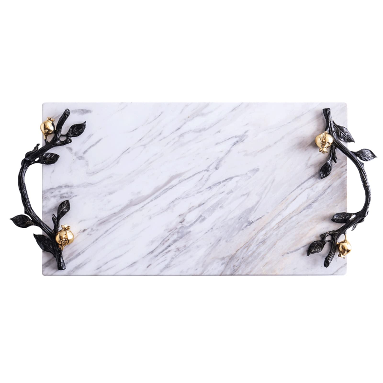 Serving Tray/Serving Trays Marble Tray Serving Tray with Metal Handles Breakfast Rectangular Butler Tray Coffee Table Decor Coffee Table Tray/Decorative Serving Trays (Color : Black) (Blanc)