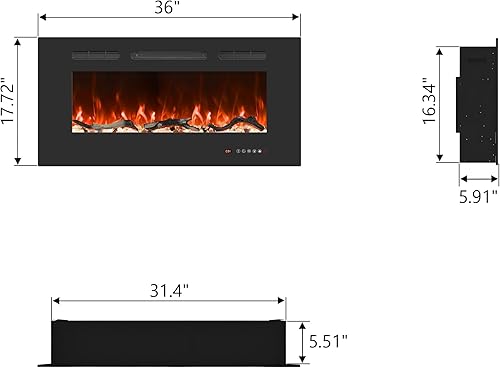 Miniatura 10 de Valuxhome Chimeneas eléctricas empotradas y montadas en la pared de 30 pulgadas para sala de estar con control remoto, 1500 W750 W, 13 colores de