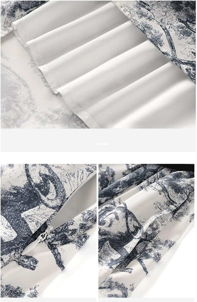 JSEIAJB Stand Up Collar Printed Patchwork with Ink Printing and Dyeing for Slimming and Large Hem Dresses