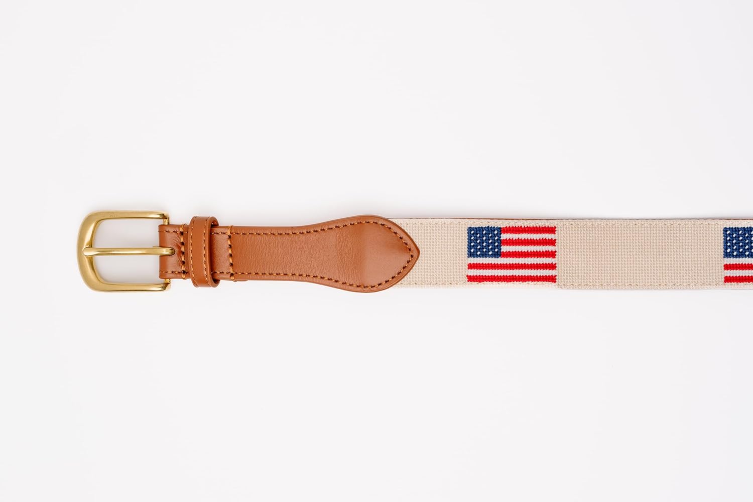Palmetto Golf & Belts, Embroidered American Flag Golf Belt with Khaki Backdrop, with cowhide Leather Backing