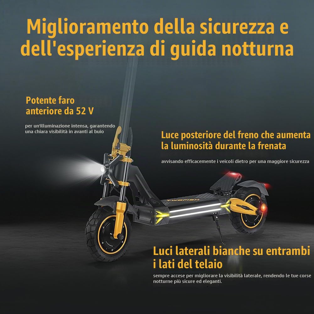 TW3PRO Monopattino Elettrico Doppia Trazione, 52V 23Ah, 45-55Km Autonomia | Limite Di Velocità Sbloccabile, Display Ad Alta Definizione, Pneumatici 11", Sblocco NFC, Doppia Sospensione&Freno a Disco