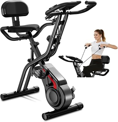 UMAY velo d appartement pliable, 5-en-1 velo appartement pliable, équipé d’une résistance silencieuse à 16 niveaux. vélos d’appartement avec surveillance de la fréquence cardiaque et écran LED