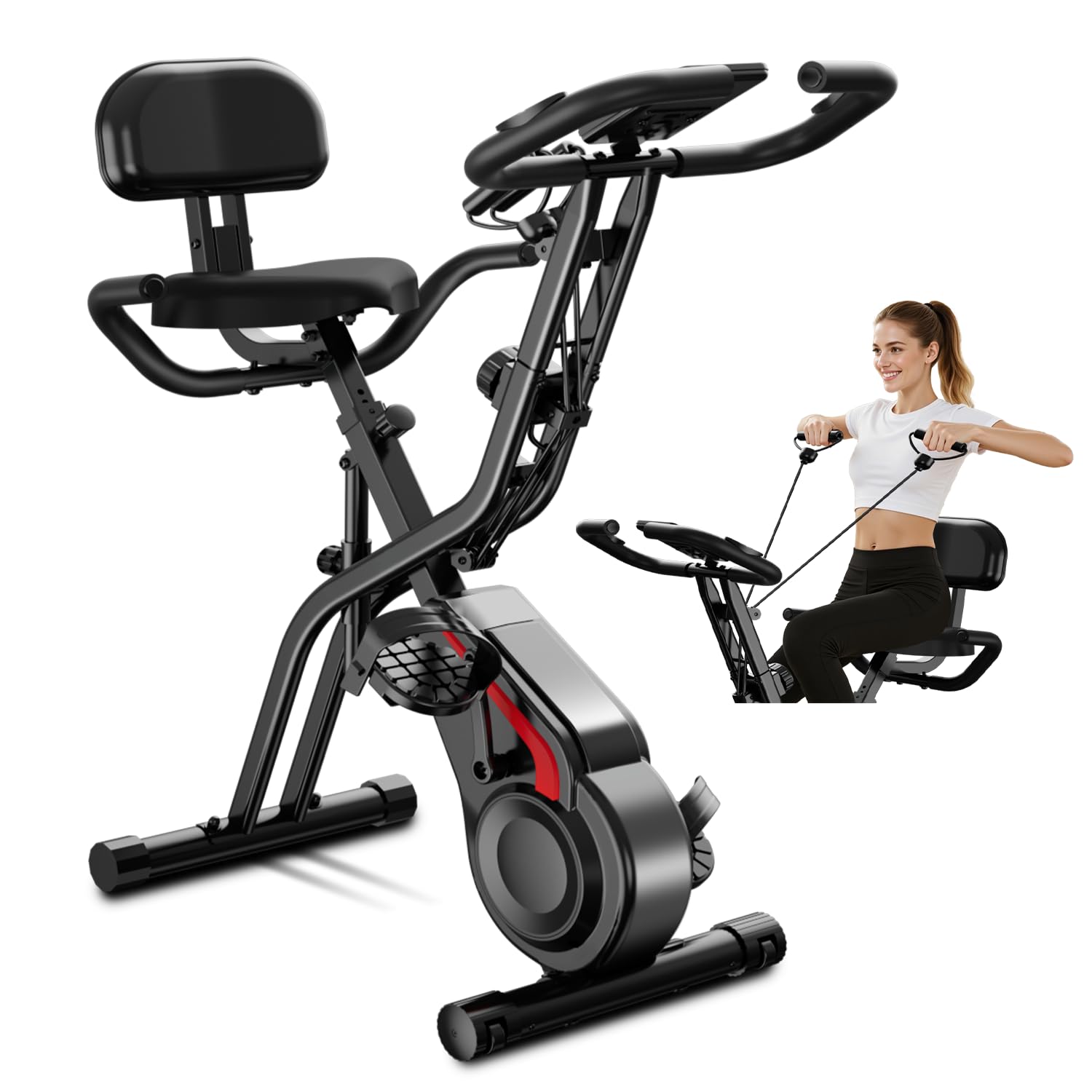 UMAY Bicicleta estática plegable, 5 en 1 Bicicleta spinning profesional con Resistencia Magnética de 16 Niveles, Bicicleta estatica plegable para el hogar Bici de Sala con Asiento Cómodo, Máx 136 kg