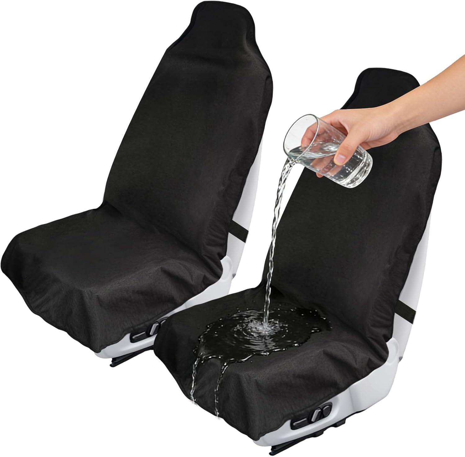 Waterproof Car Seat Cover Towel 2 Pack, Universal Fit Waterproof Sweating Seat Protector for Cars and SUVs, Anti-Slip Front Seat Cover for Gym, Outdoor, Pets & Travel, Black, Machine Washable