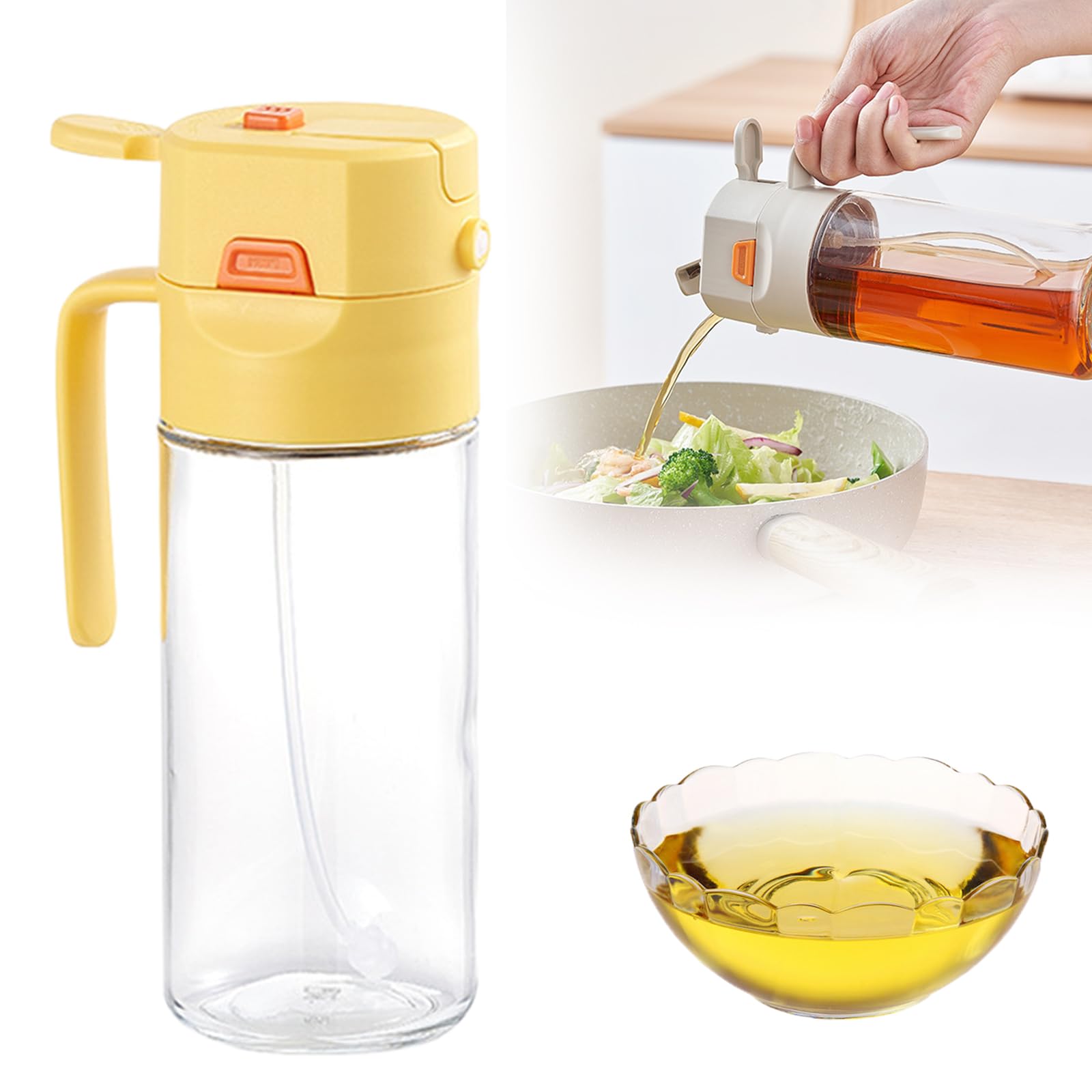 Rewdut Olive Oil Dispenser Bottle with Drip Free Spout, 2025 Upgrade 2 In 1 Oil Sprayer for Cooking, 20oz/600ml Premium Kitchen Accessories for Air Fryer, Salad, Frying, BBQ (Yellow)