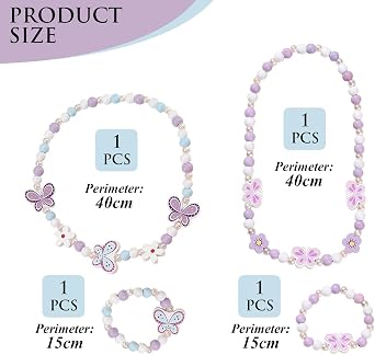 2 Pieces of Necklaces for Girls and 2 Pieces of Bracelets for Girls, Beaded Jewelry, Butterfly Element Jewelry, Cute Children's Jewelry