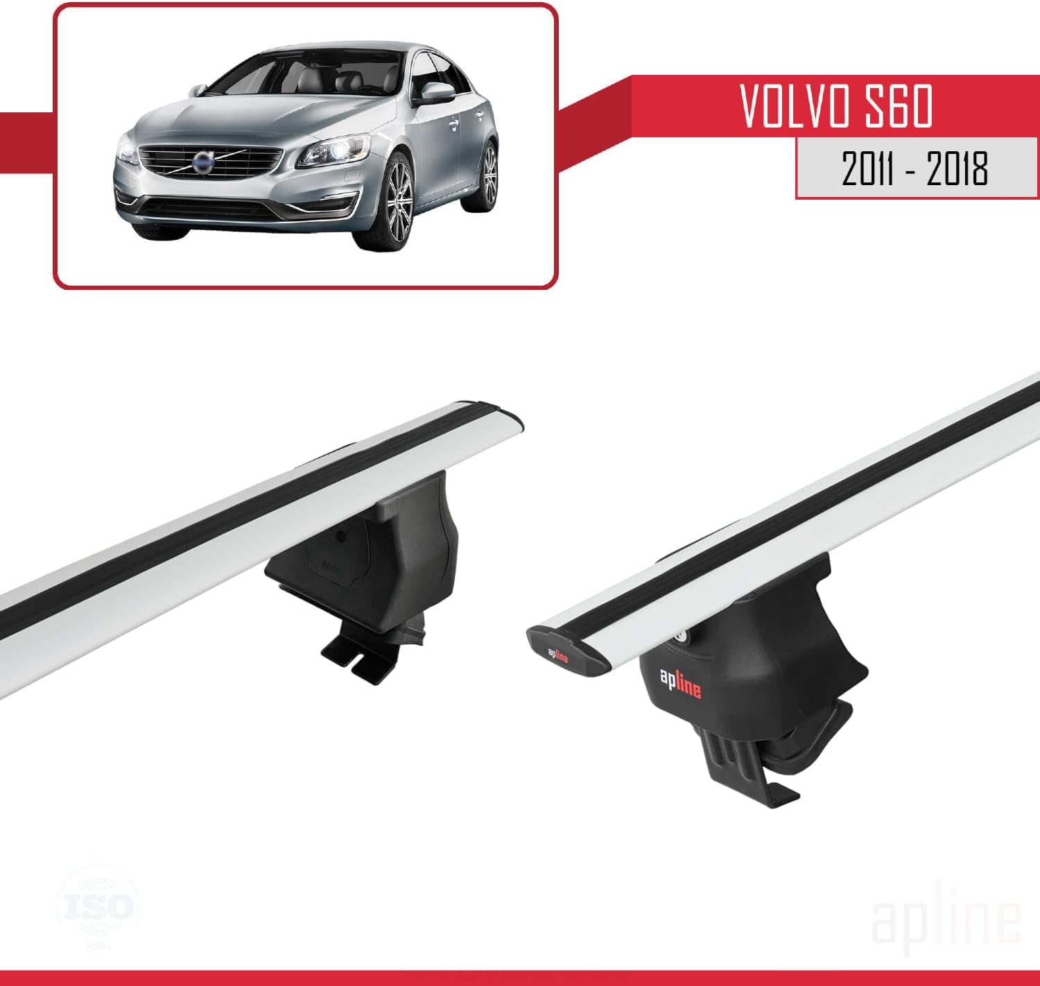 Compatible with Volvo S60 II 2011-2018 ACE-4 Car Roof Rack Cross Bar Grey Aluminium 2 Bars