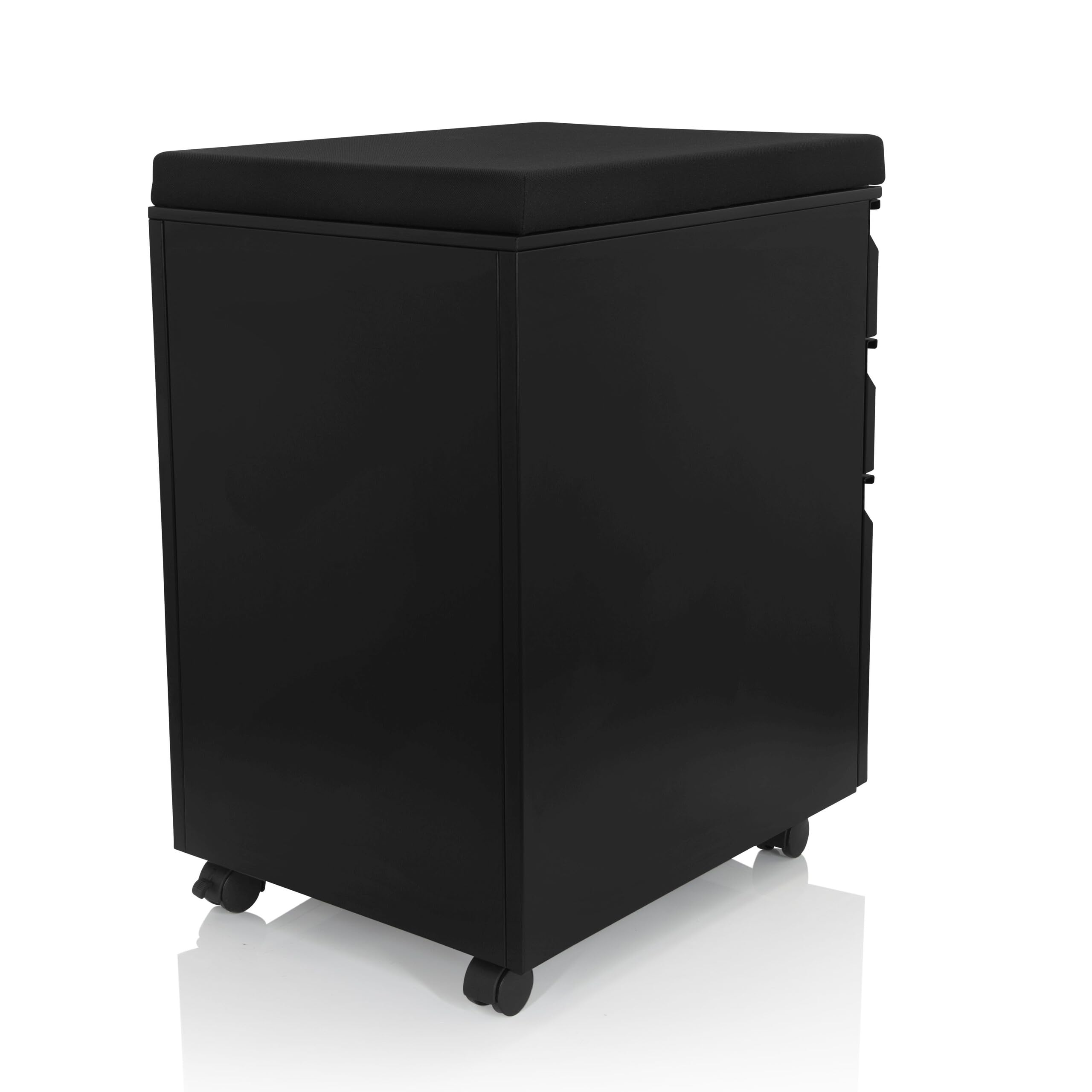 hjh OFFICE 743021 Caisson à roulettes avec Coussin d'assise Color OS Acier Noir Armoire à roulettes avec dossiers Suspendus A4, verrouillable
