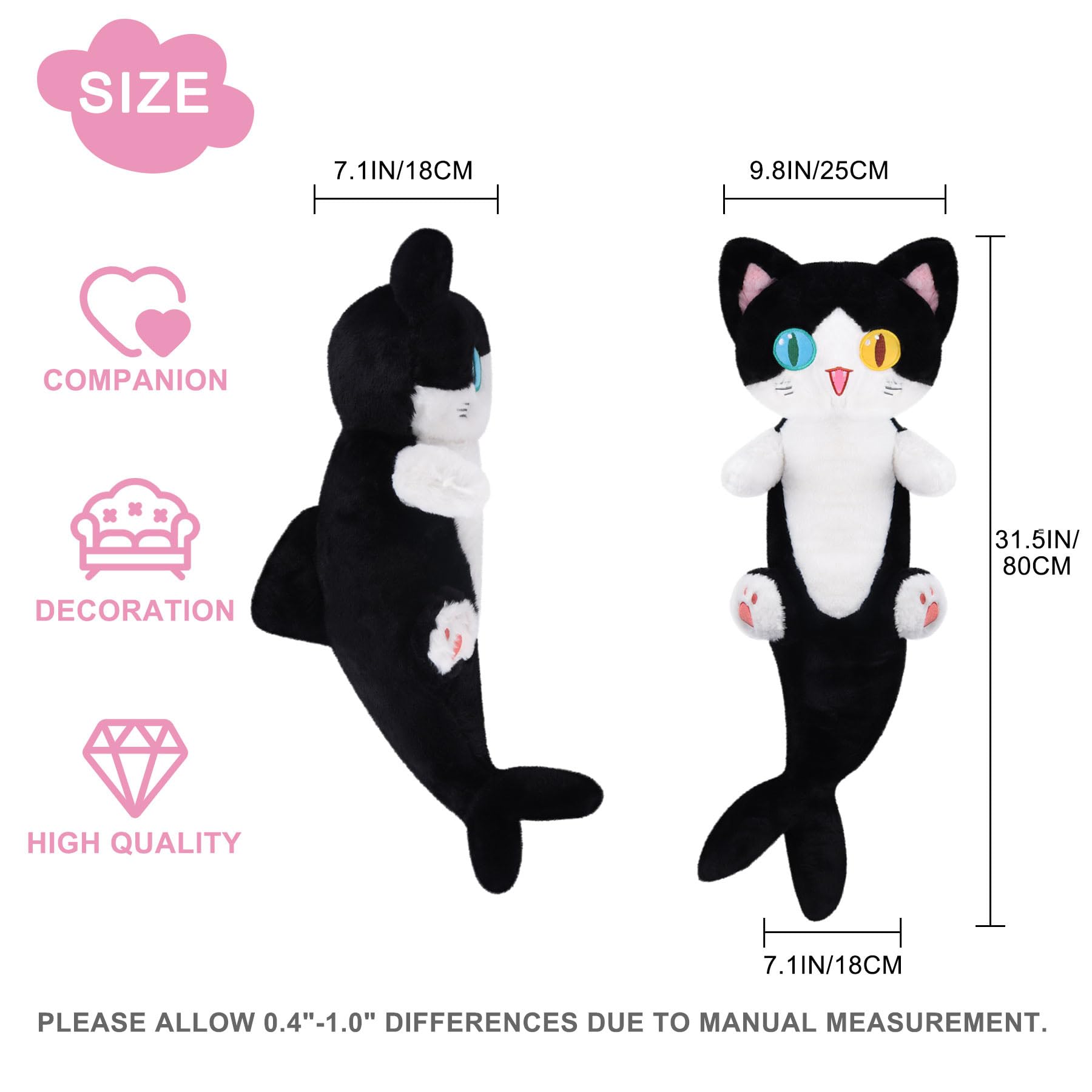 Amazon.co.jp: Achwishap ロングサメ猫ぬいぐるみ 31.5インチ 黒