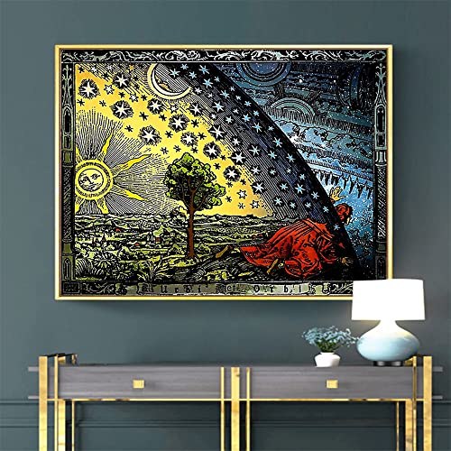Flammarion Engraving In Color Print Poster Vintage Painting Canvas Prints Wall Art Painting Posters And Prints Wall Decor Cuadros(Unframed/With Framed） (Unframed,8X10Inch) #TOP1
